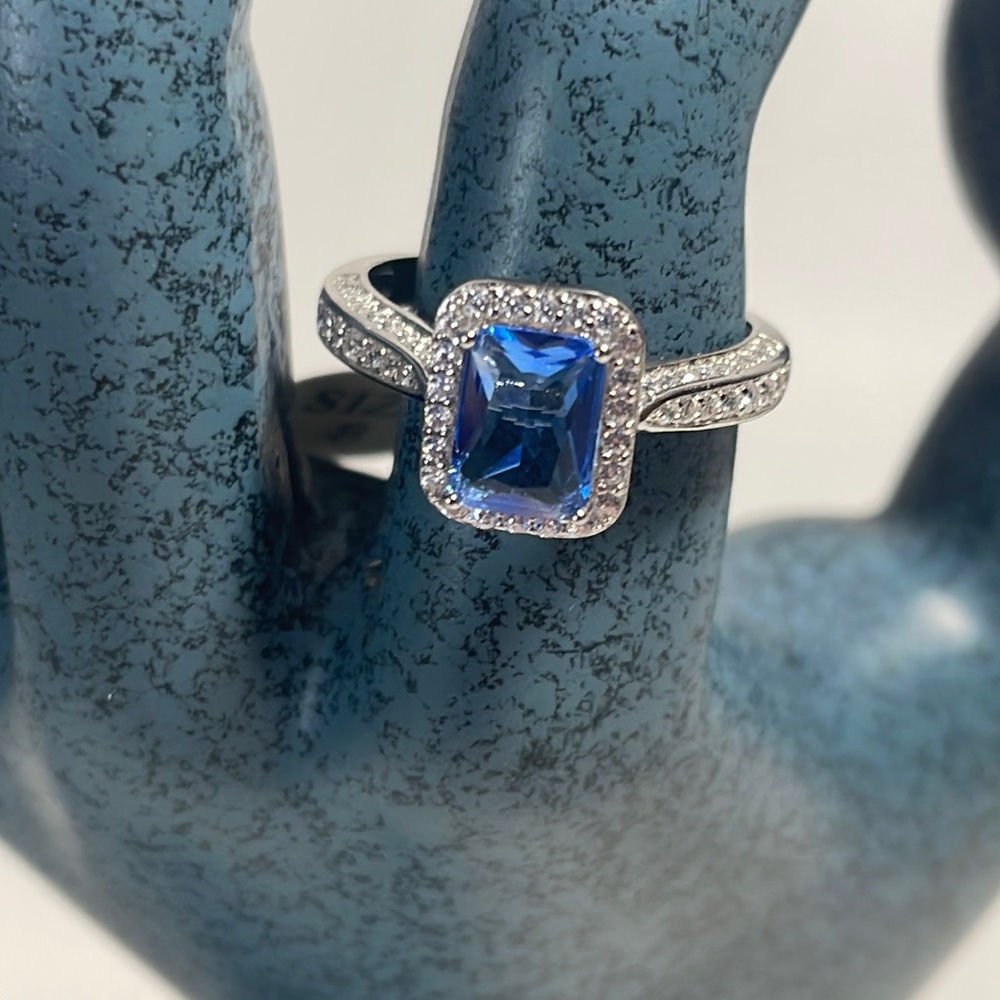 Tanzanite and White Topaz in Sterling Ring